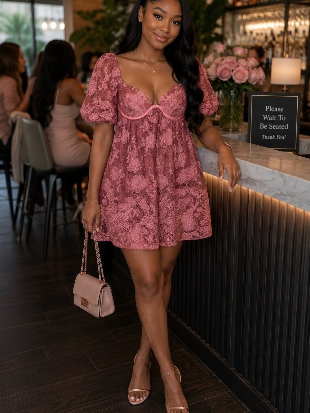 Seni & Cade Lace Open Back Mini Dress Size S